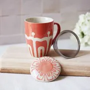 Teebecher mit Sieb & Deckel 'Sunrise Koralle'