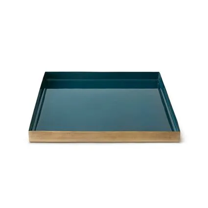 Plateau &eacute;mail & laiton bleu paon