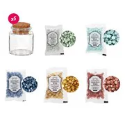 Panier 'Pastilles de cire + 5 bouteilles en verre'