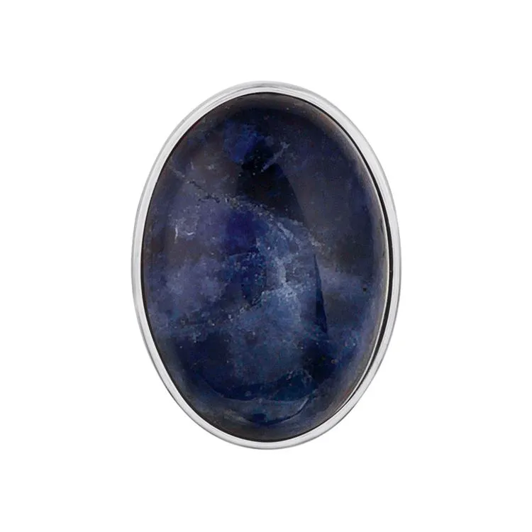 Schraubknopf ovale sodalite, argent&eacute;